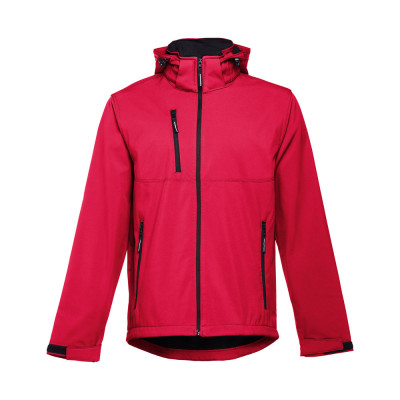 THC ZAGREB. Men's softshell jacket with detachable hood and rounded back hem